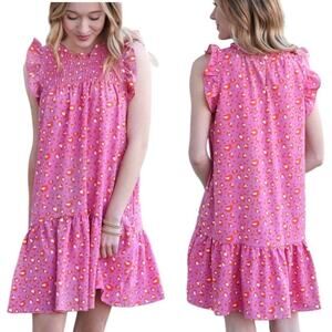 Michelle McDowell Pink Leopard Smocked Ruffle Dress XXL NWT